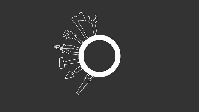 Professional handyman services. Blank template for your logo with tools collection and text space.  Set of repair tools on dark gray background for your  design. Video. MP4. Animated Video