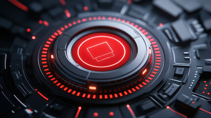 Futuristic design featuring glowing red circular interface with intricate details