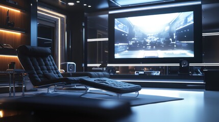 Naklejka premium Futuristic Home Theater Design: Luxurious Relaxation and Immersive Entertainment