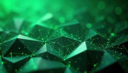 Geometric shapes in lime green tech style. Abstract pattern with interconnected network design. Futuristic illustration with vibrant colors, sleek design. High tech eco concept. Stylish background.