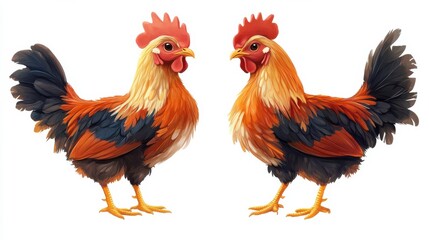 Fototapeta premium Hen character. Domestic farm bird isolated on white background Cute hen mascot icon. chicken character illustration