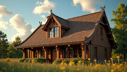 Rustic Wooden Cabin in a Countryside Setting