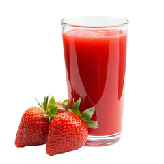 Refreshing strawberry juice served in a tall glass alongside ripe strawberries on a transparent background, strawberry juice isolated on transparent background