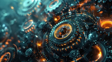Intricate Clockwork Mechanism: A Close-Up of Gears and Cogs in Motion