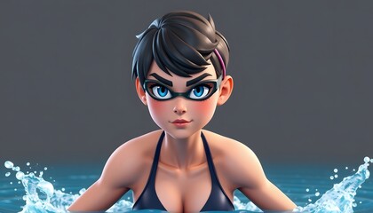Cartoon swimmer in stylish swimsuit a digital illustration.