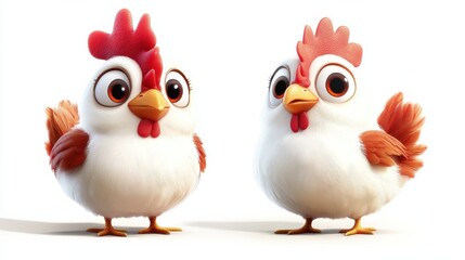 Fototapeta premium Hen character. Domestic farm bird isolated on white background Cute hen mascot icon. chicken character illustration