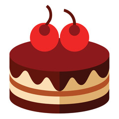 Two Red Cherries on Chocolate Cake Vector - Cartoon & Line Art Clipart Design.eps