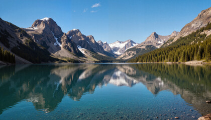 Obraz premium Mountain landscape reflecting on clear lake