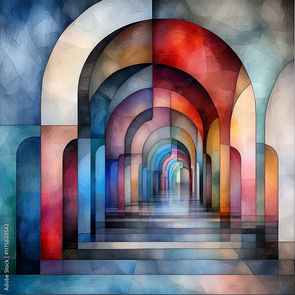 Poster captivating kaleidoscopic corridor of prismatic architectural illusions showcasing a dazzling array 