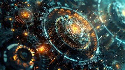 Obraz premium Intricate Clockwork Mechanism: A Glimpse into Complex Engineering
