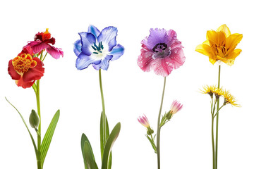 Artistic Combination of Different Flowers in One Bouquet Isolated on Transparent Background