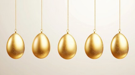 Happy easter. Egg hunting banner, celebrating poster with hanging gold eggs. Isolated springtime festive religion elements, greetings vector background