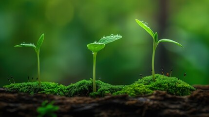 Dew-kissed Spring Sprouts on Lush Greenery, Macro Shot of Mossy Grass for Eco-conscious Themes, Winner of Nature Stock Photo Contest, Celebrating Environmental Awareness