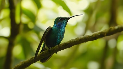 Obraz premium Macro shot of wildlife, such as a hummingbird sipping nectar in its natural habitat