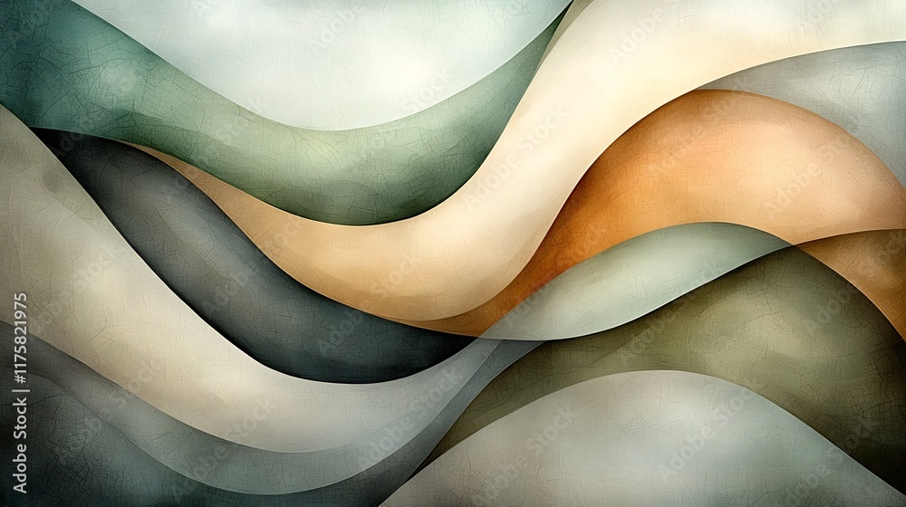 Poster dreamy abstract art with intertwining curved lines in muted tones creating an ethereal and atmospher