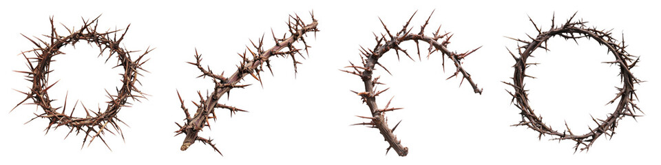 Cown of thorns isolated on transparent background, Set of