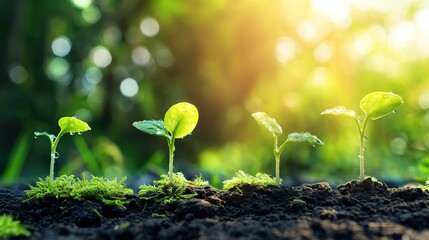 Dew-kissed Spring Sprouts on Lush Greenery, Macro Shot of Mossy Grass for Eco-conscious Themes, Winner of Nature Stock Photo Contest, Celebrating Environmental Awareness