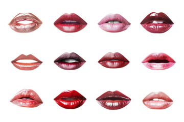 Diverse Lip Expressions Representing Different Feelings Isolated on Transparent Background