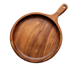 Wood pan viewed from above on a transparent background, showcasing its smooth surface and natural wood grain, wood pan, top view, isolated transparent background