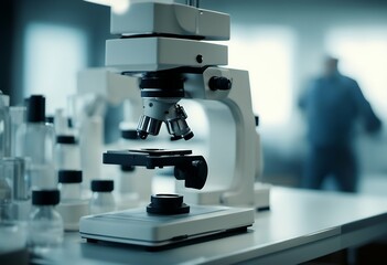 placed table laborato microscope background abstract front