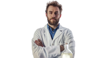 Renowned doctor scientist known for their aura of mystery and groundbreaking work isolated on transparent background