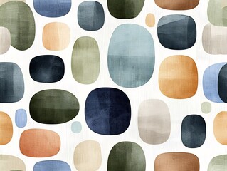 Calming abstract pattern of interconnected rounded forms with a muted color scheme of soothing earth tones