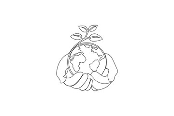 Continuous One Line Drawing Ecology and Environment Vector Illustration