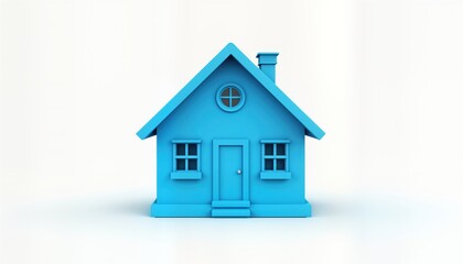 3d model of small blue house. Simple design. Classic style architecture. Minimalist exterior design. Concept illustration of small home. Ideal for real estate construction projects. Shows exterior of