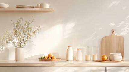 Minimalist kitchen decor with natural light and wooden accents for a calming interior design