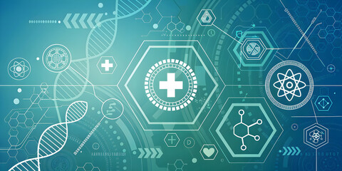 Obraz premium Medical Technology Abstract Concept with DNA and Health Icons