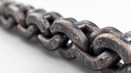 Close-up of a rusty metal chain on a white background.