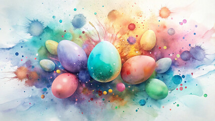 Vibrant watercolor Easter eggs with colorful splashes