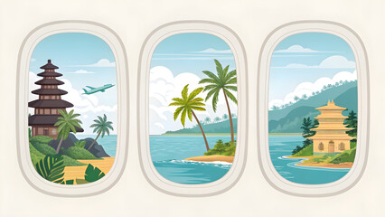 Scenic Journey Through Tropical Landscapes from Airplane Window
