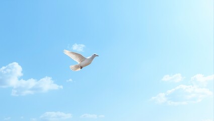 Fototapeta premium Majestic white dove soaring under radiant sunlight in a serene blue sky