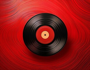 vinyl record on a vibrant red background with concentric lines