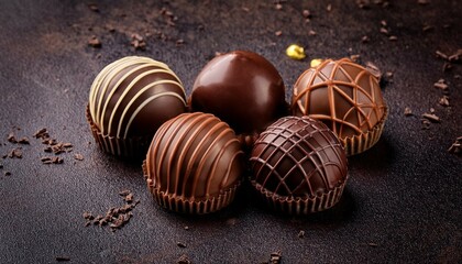 Obraz premium chocolate confectionery spheres on dark textured background