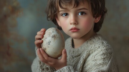 Naklejka premium A young boy holding an Easter egg