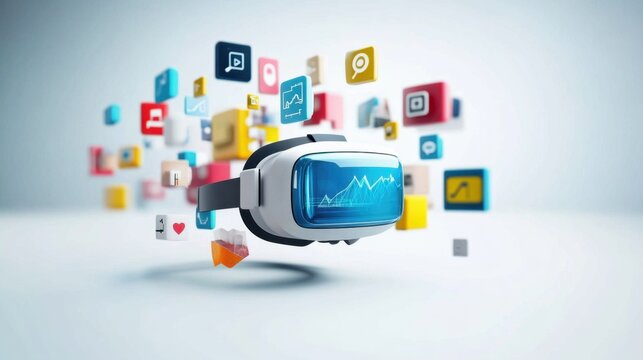 Floating Icons Around a VR Headset in a Digital Space