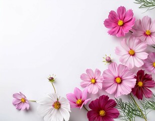 Naklejka premium beautiful cosmos flowers isolated on white background with top view copy space
