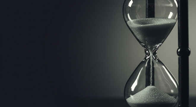 Hourglass as time passing concept for business deadline, urgency and running out of time.  Sandglass.