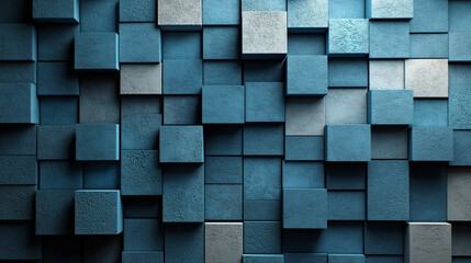 Dynamic arrangement of blue cubes in varying sizes forming a sleek modern tech-inspired background with a clean geometric 3D effect conveying innovation structure and futuristic design concepts

