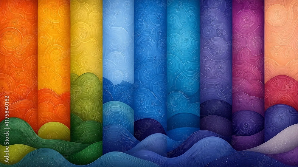 Poster mesmerizing fluid topographic rainfall pattern map with vibrant color gradients and intricate detail