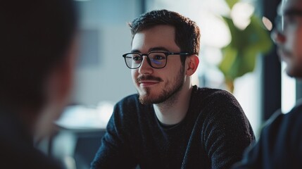 Obraz premium Focused Young Man in Conversation