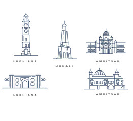 Cities in Punjab - Mohali - Amritsar - Ludhiana - Stock Illustration