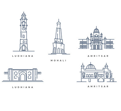 Cities in Punjab - Mohali - Amritsar - Ludhiana - Stock Illustration