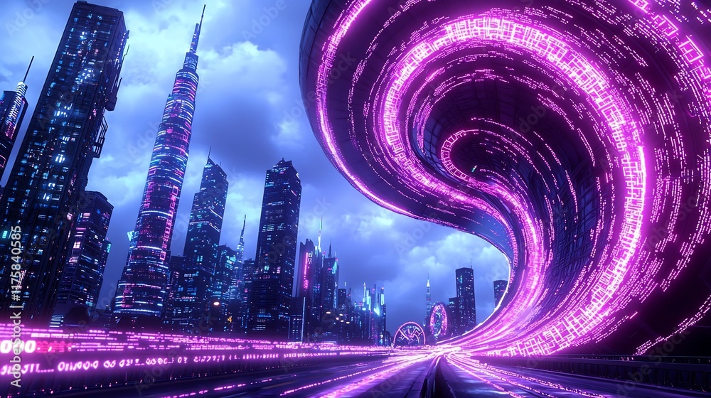 Poster hypnotic patterns of neon infused light and technological data intertwining to create a dazzling abs
