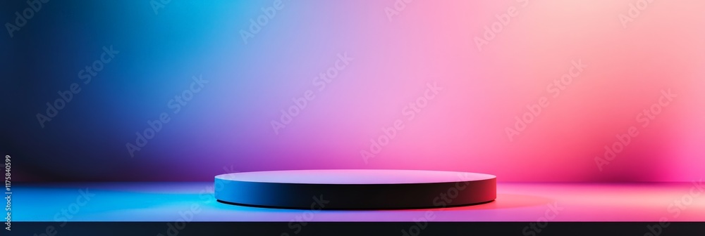 Aufkleber round podium illuminating neon colors gradient background displaying products creates modern and fut
