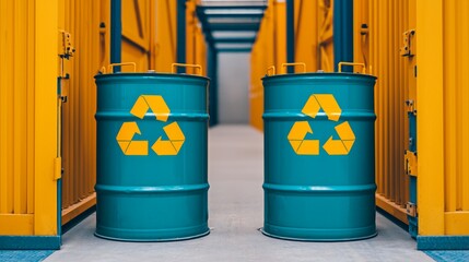 Overlapping warning signs over a factory gate, symbolizing regulatory compliance, enforcement of environmental laws