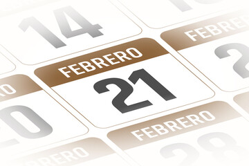 21 de Febrero ilustracion del dia calendario Espanol