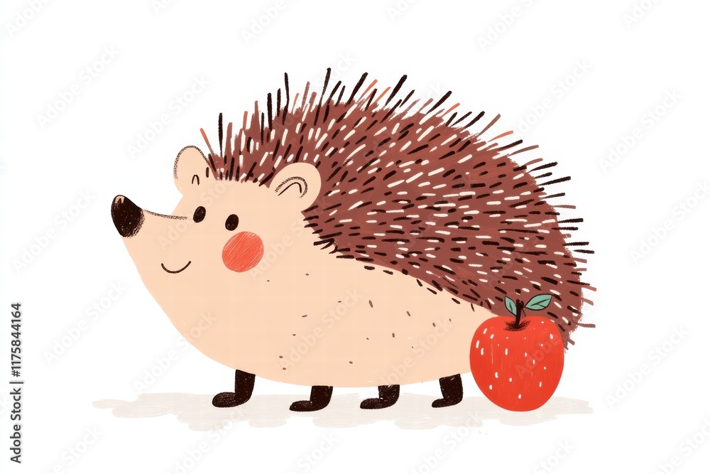 Aufkleber Charming hedgehog walking with a red apple in a playful setting during daylight hours. Generative AI